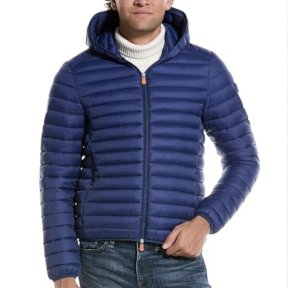 Save The Duck Mens Blue Hooded Donald Puffer Jacket Size Medium - Picture 2 of 12